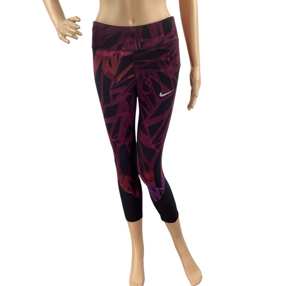 Nike Dri-FIT Printed Black Multicolor Geometric Crop Leggings Size S - Picture 1 of 7